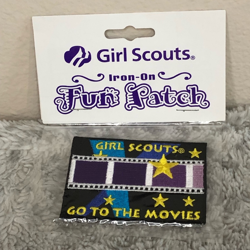NWT Girl Scouts Iron On Fun Patch “Go to the Movies” Reel Strip Star Embroidered